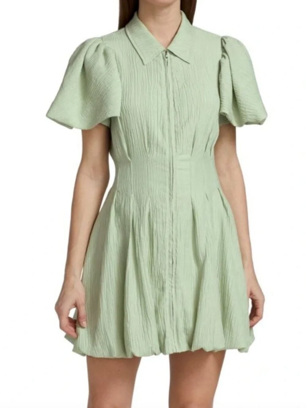 Jonathan Simkhai Callista Crinkle Puff-Sleeve Mini Dress